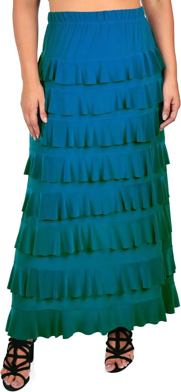 Dare2BStylish Women Waterfall 8 Tiered Boho Layered Maxi Skirt | Reg & Plus Sizes