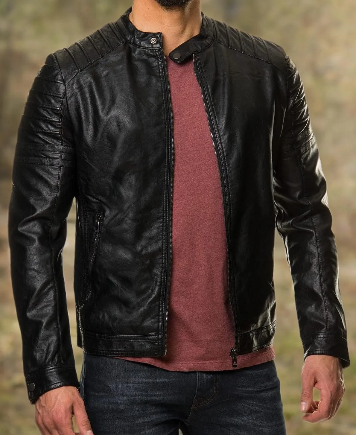 DECIMAL Men's Black REAL Lambskin Leather Biker Jacket VINTAGE GENUINE MOTORCYCLE JACKETS FOR MEN