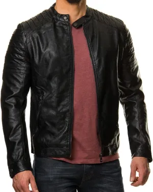 DECIMAL Men's Black REAL Lambskin Leather Biker Jacket VINTAGE GENUINE MOTORCYCLE JACKETS FOR MEN