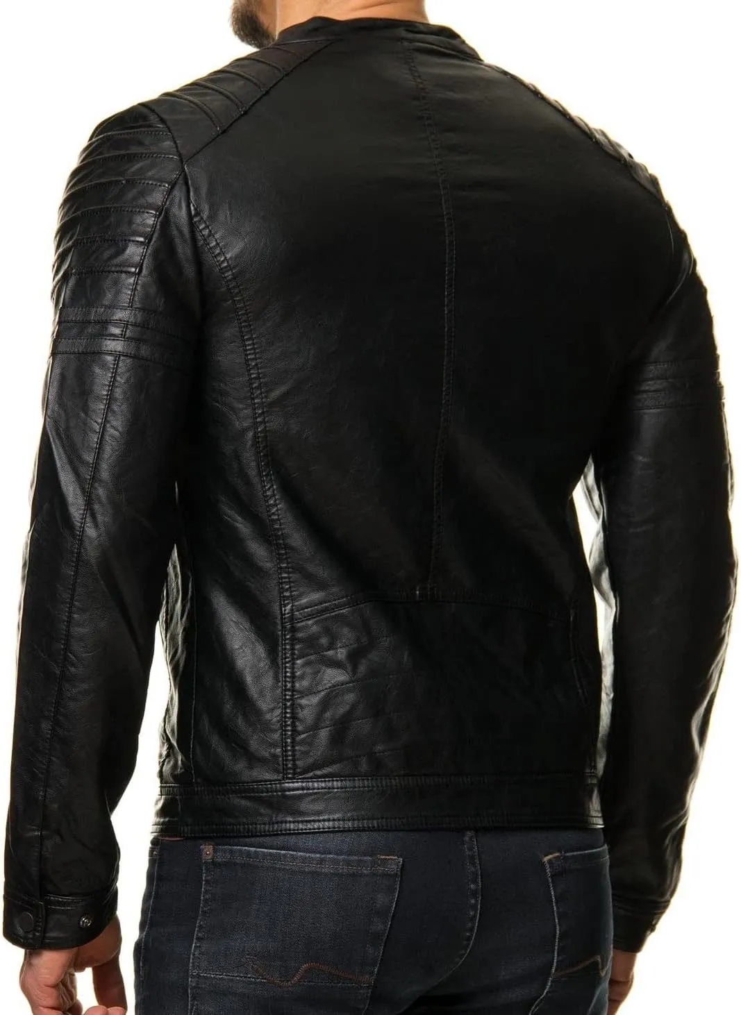 DECIMAL Men's Black REAL Lambskin Leather Biker Jacket VINTAGE GENUINE MOTORCYCLE JACKETS FOR MEN