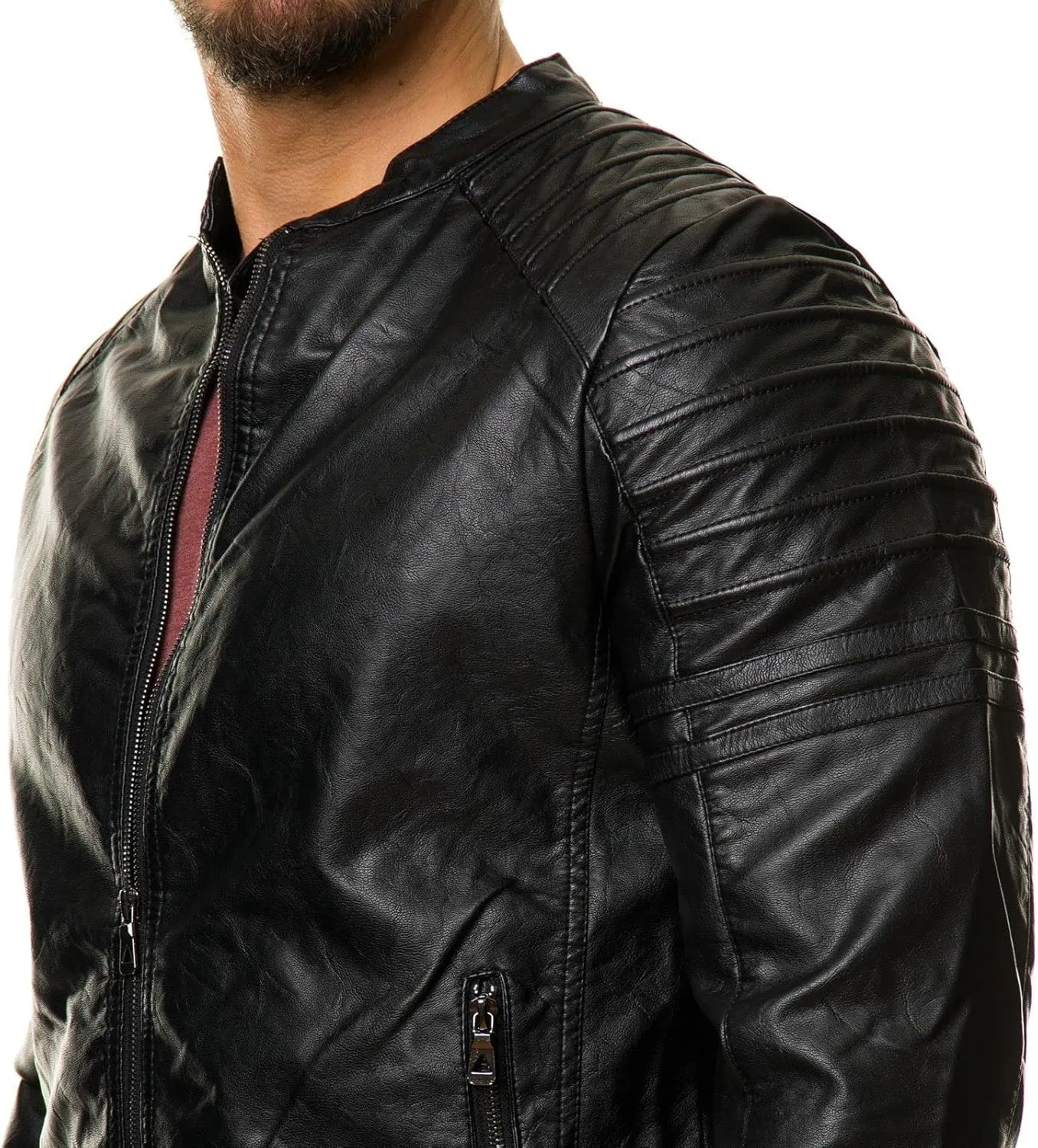 DECIMAL Men's Black REAL Lambskin Leather Biker Jacket VINTAGE GENUINE MOTORCYCLE JACKETS FOR MEN