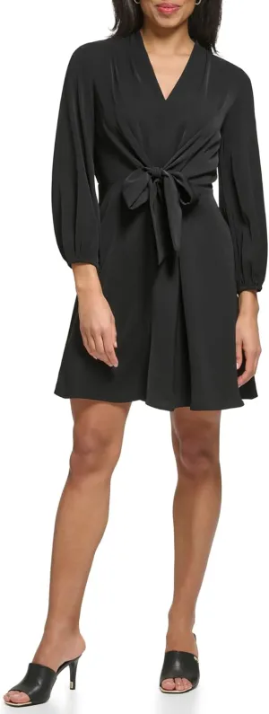 DKNY womens Long Sleeve Wear to Work Front Tie Waist Dress
