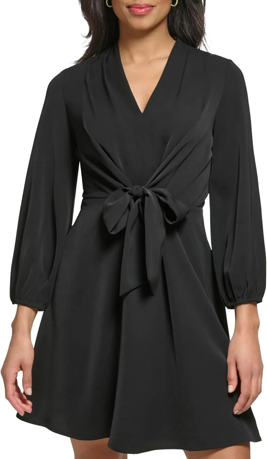 DKNY womens Long Sleeve Wear to Work Front Tie Waist Dress