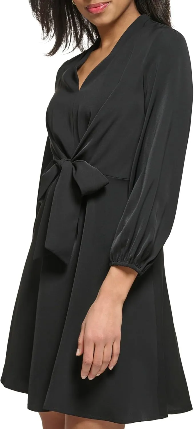 DKNY womens Long Sleeve Wear to Work Front Tie Waist Dress