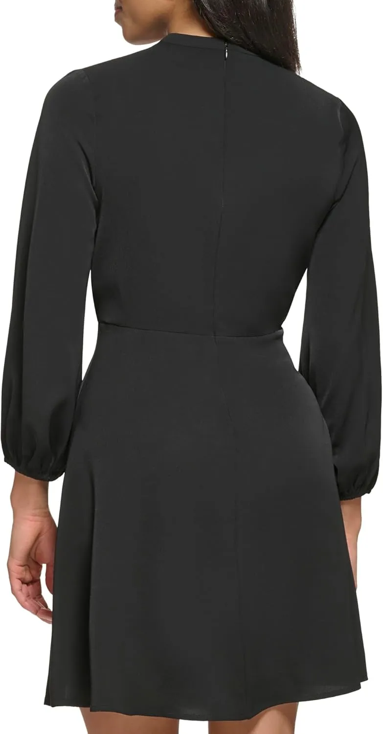DKNY womens Long Sleeve Wear to Work Front Tie Waist Dress