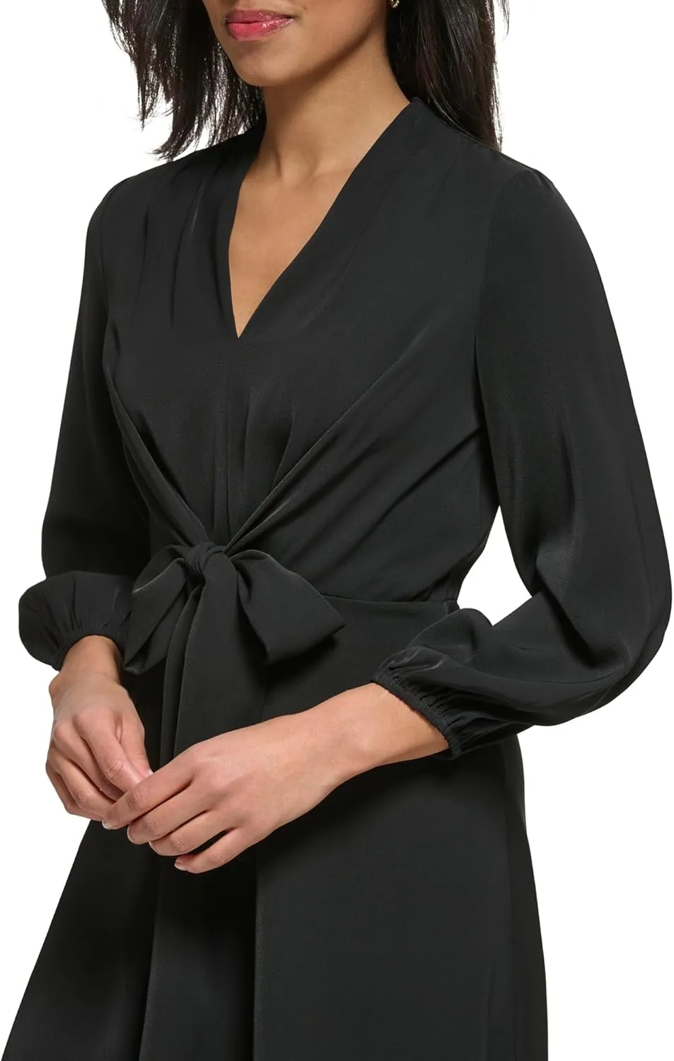 DKNY womens Long Sleeve Wear to Work Front Tie Waist Dress