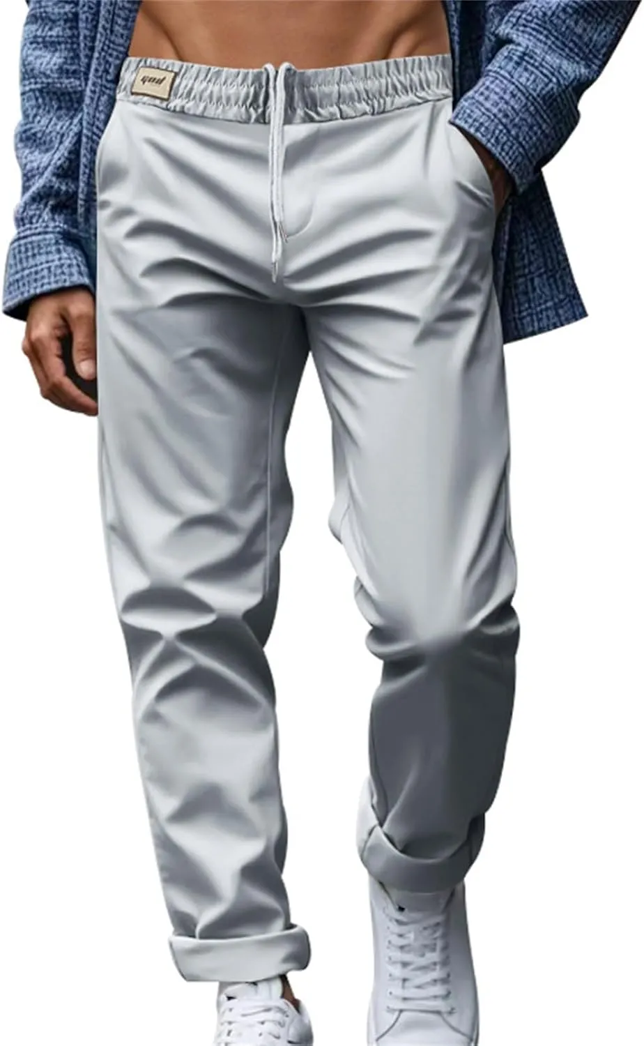 Dress Pants for Men Baggy Business Casual Drawstring Chino Pants with Pockets Quick Dry Dressy Pants with Pockets