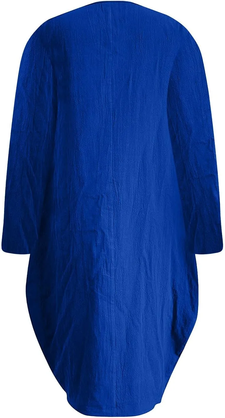 Dresses for Women 2024,Summer Casual Loose Long Top Crewneck 3/4 Sleeve Solid Lightweight Plus Size Dress with Pocket