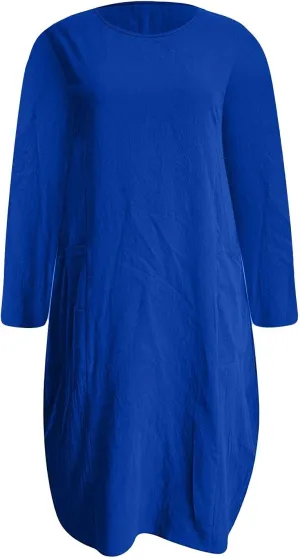 Dresses for Women 2024,Summer Casual Loose Long Top Crewneck 3/4 Sleeve Solid Lightweight Plus Size Dress with Pocket