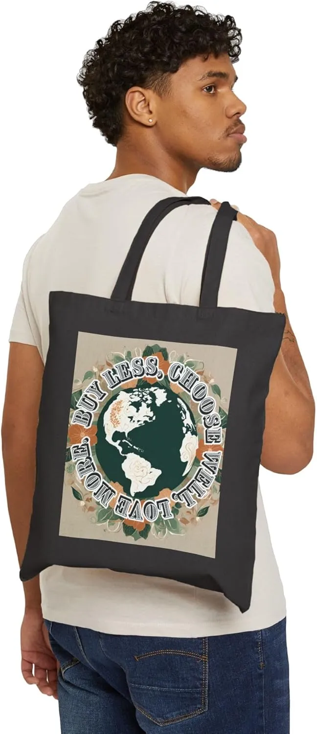 Eco Tote Bag, Reusable Shopping Bag 02, Sustainable Grocery Bag, Buy Less Choose Well Love More, Market Tote