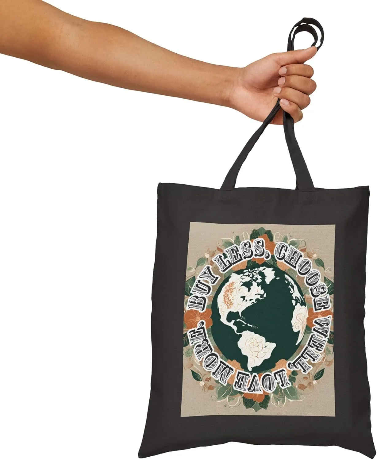 Eco Tote Bag, Reusable Shopping Bag 02, Sustainable Grocery Bag, Buy Less Choose Well Love More, Market Tote