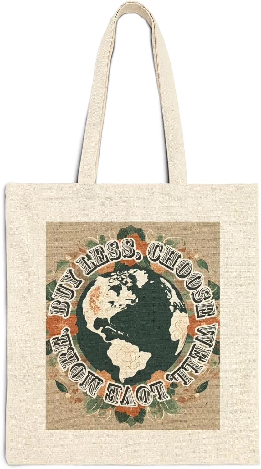 Eco Tote Bag, Reusable Shopping Bag 02, Sustainable Grocery Bag, Buy Less Choose Well Love More, Market Tote
