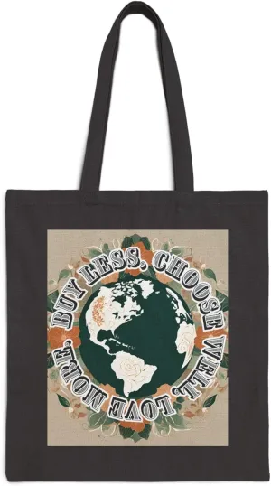 Eco Tote Bag, Reusable Shopping Bag 02, Sustainable Grocery Bag, Buy Less Choose Well Love More, Market Tote