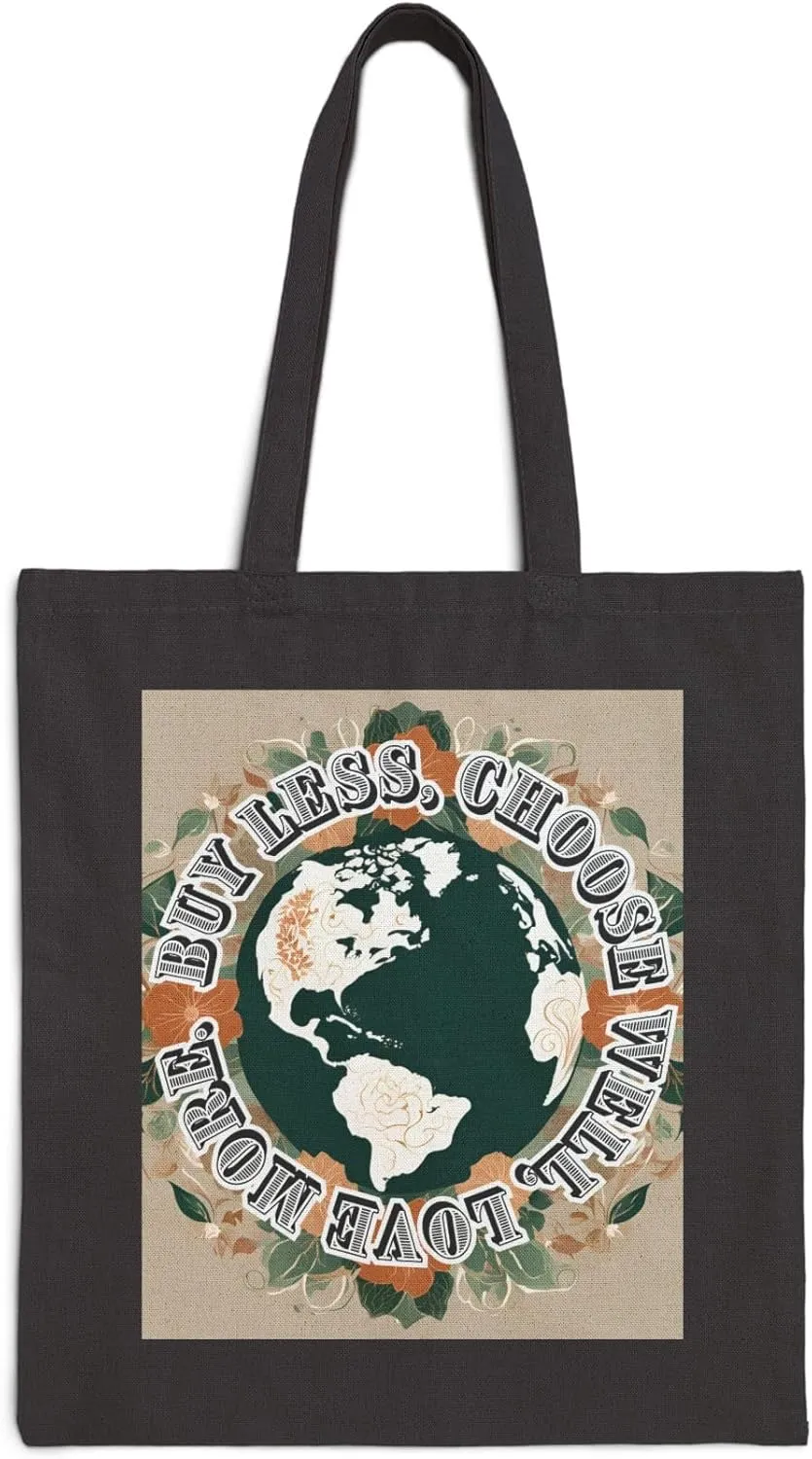 Eco Tote Bag, Reusable Shopping Bag 02, Sustainable Grocery Bag, Buy Less Choose Well Love More, Market Tote