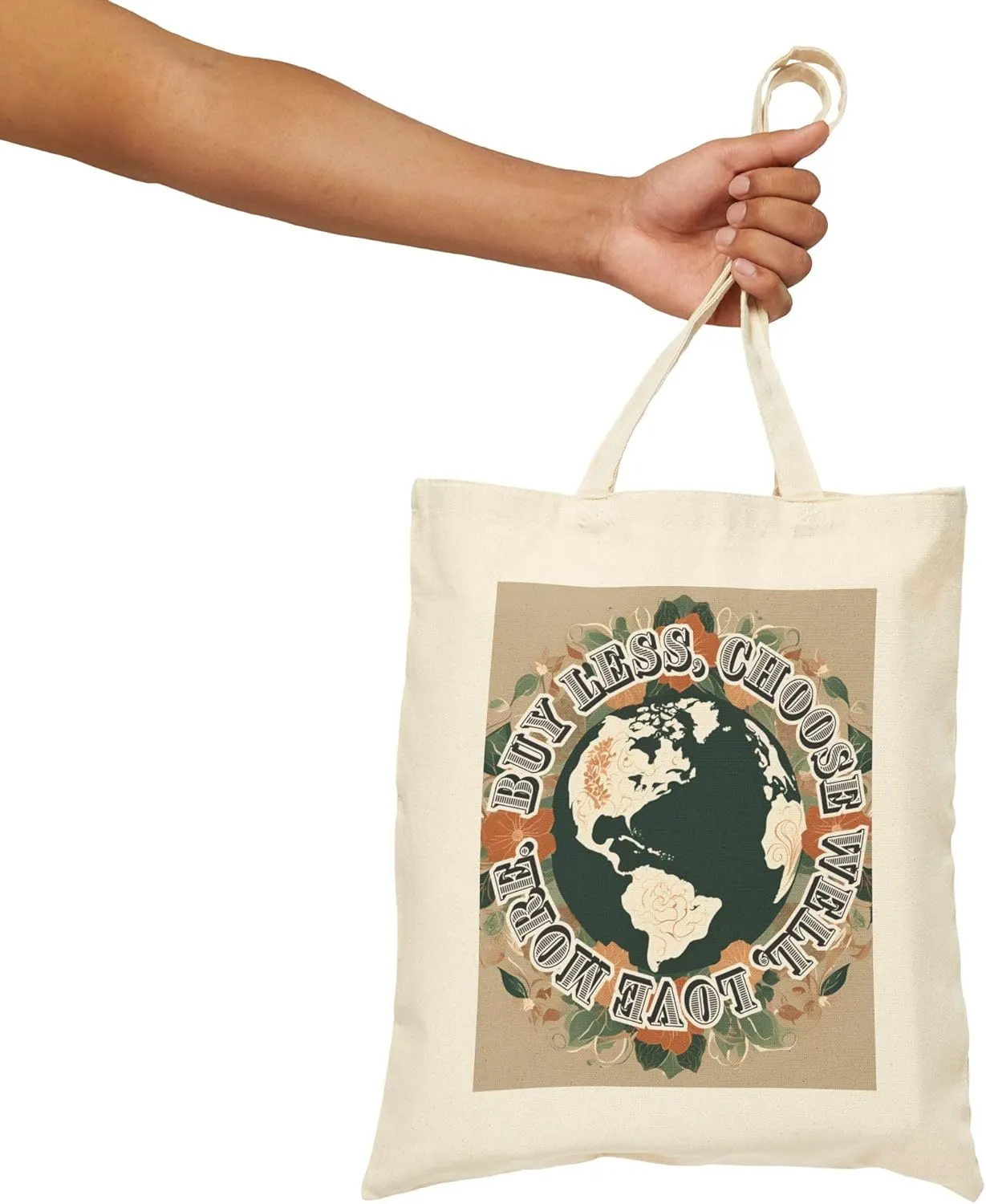 Eco Tote Bag, Reusable Shopping Bag 02, Sustainable Grocery Bag, Buy Less Choose Well Love More, Market Tote