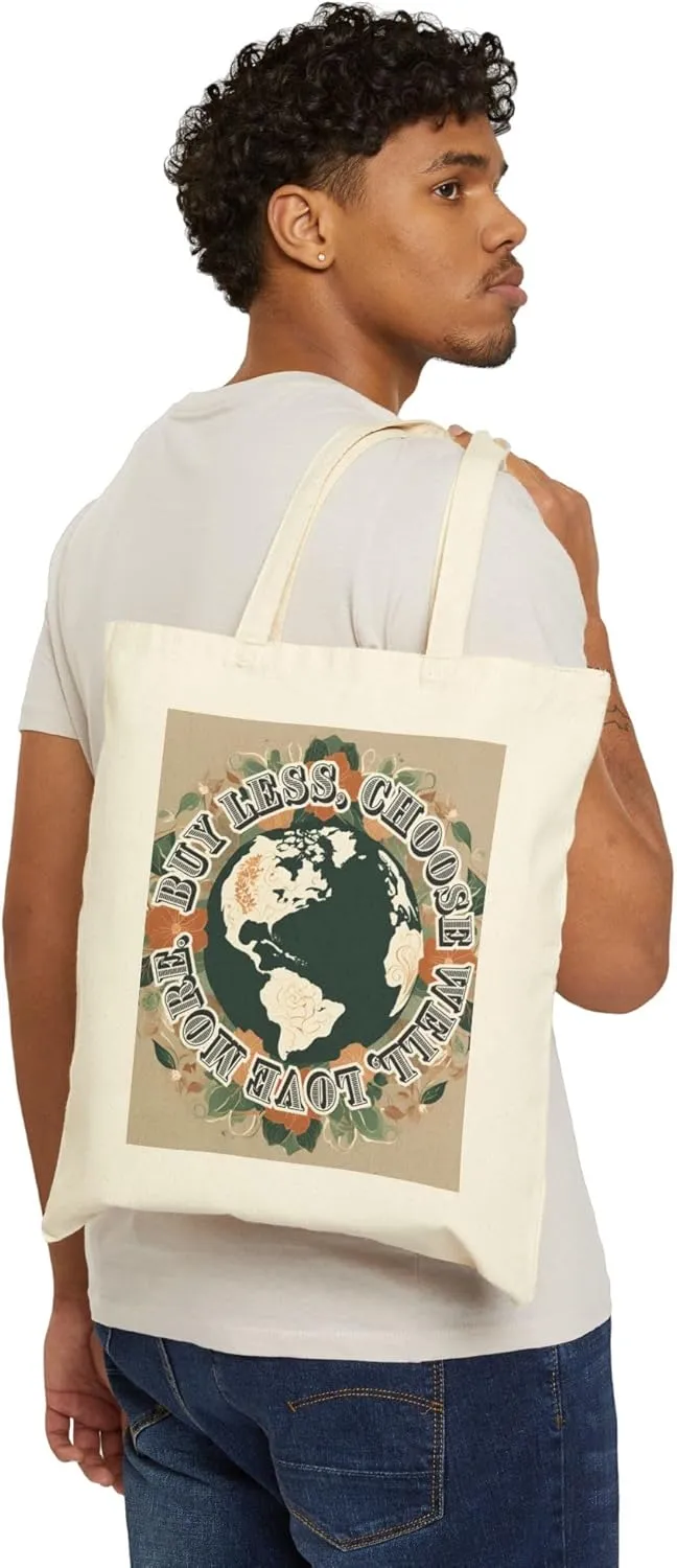 Eco Tote Bag, Reusable Shopping Bag 02, Sustainable Grocery Bag, Buy Less Choose Well Love More, Market Tote