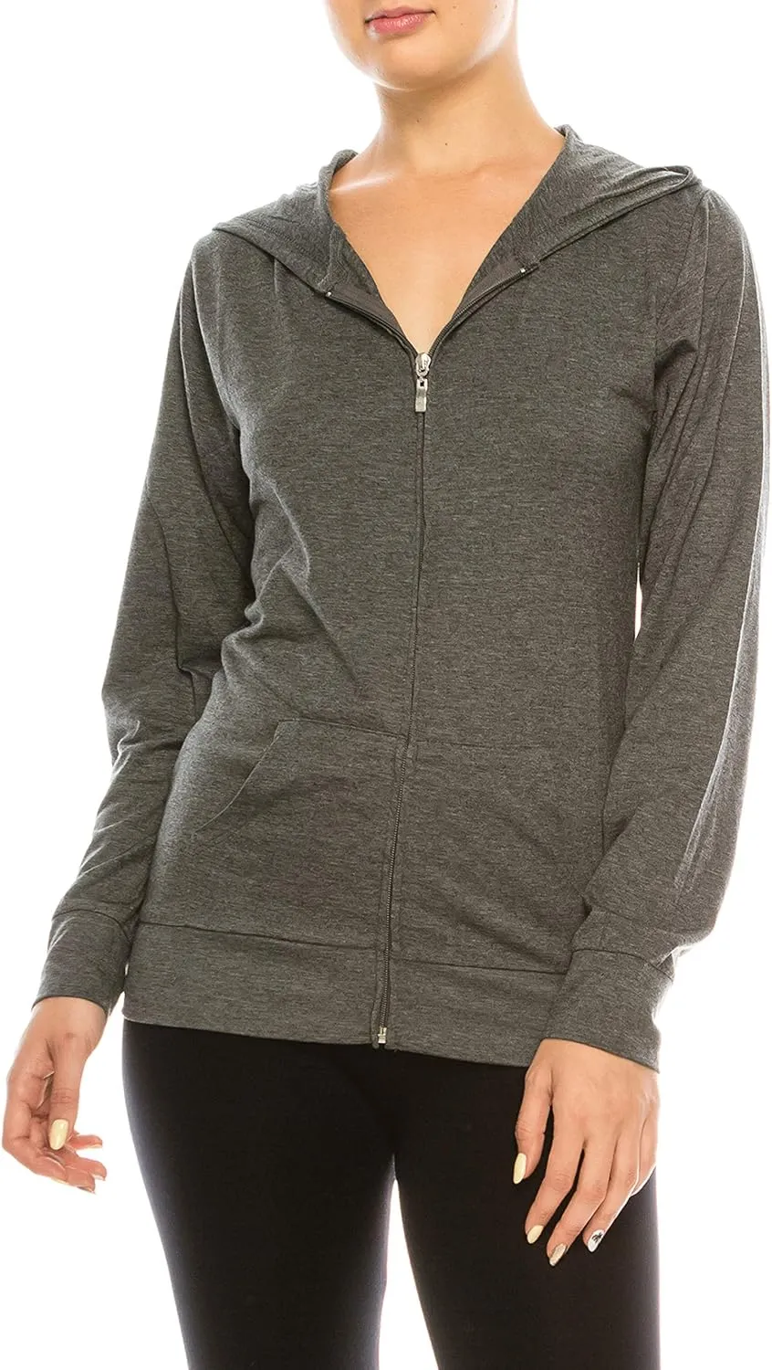 Eevee Women's Full Zip Hoodie - Lightweight Jacket Active Sweater Hooded Sweatshirt Slim Fitting Yoga Activewear