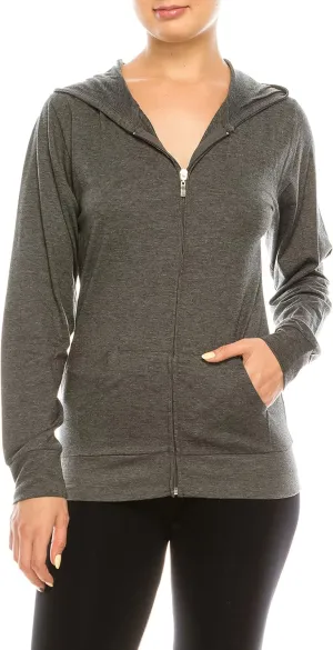 Eevee Women's Full Zip Hoodie - Lightweight Jacket Active Sweater Hooded Sweatshirt Slim Fitting Yoga Activewear