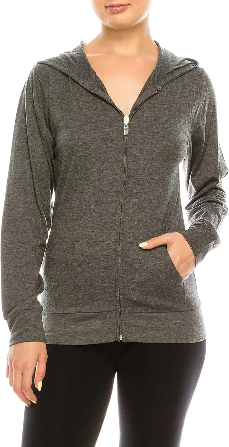 Eevee Women's Full Zip Hoodie - Lightweight Jacket Active Sweater Hooded Sweatshirt Slim Fitting Yoga Activewear