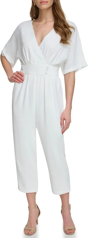 Eliza J womens Crepe Jumpsuit With Waistband and Buttons