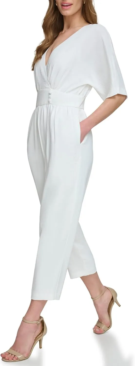 Eliza J womens Crepe Jumpsuit With Waistband and Buttons