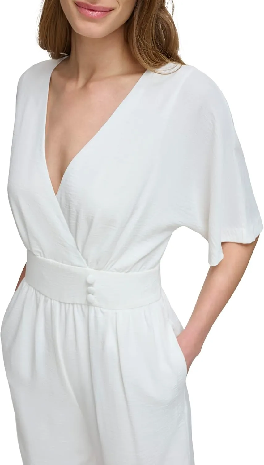 Eliza J womens Crepe Jumpsuit With Waistband and Buttons