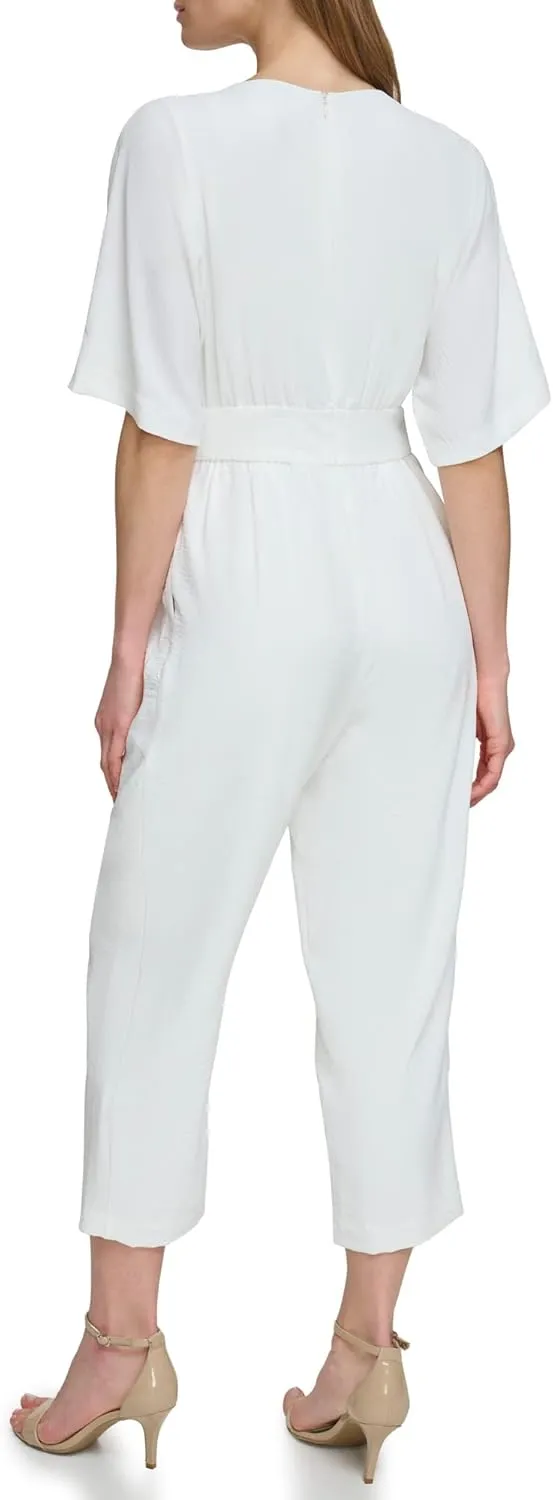 Eliza J womens Crepe Jumpsuit With Waistband and Buttons
