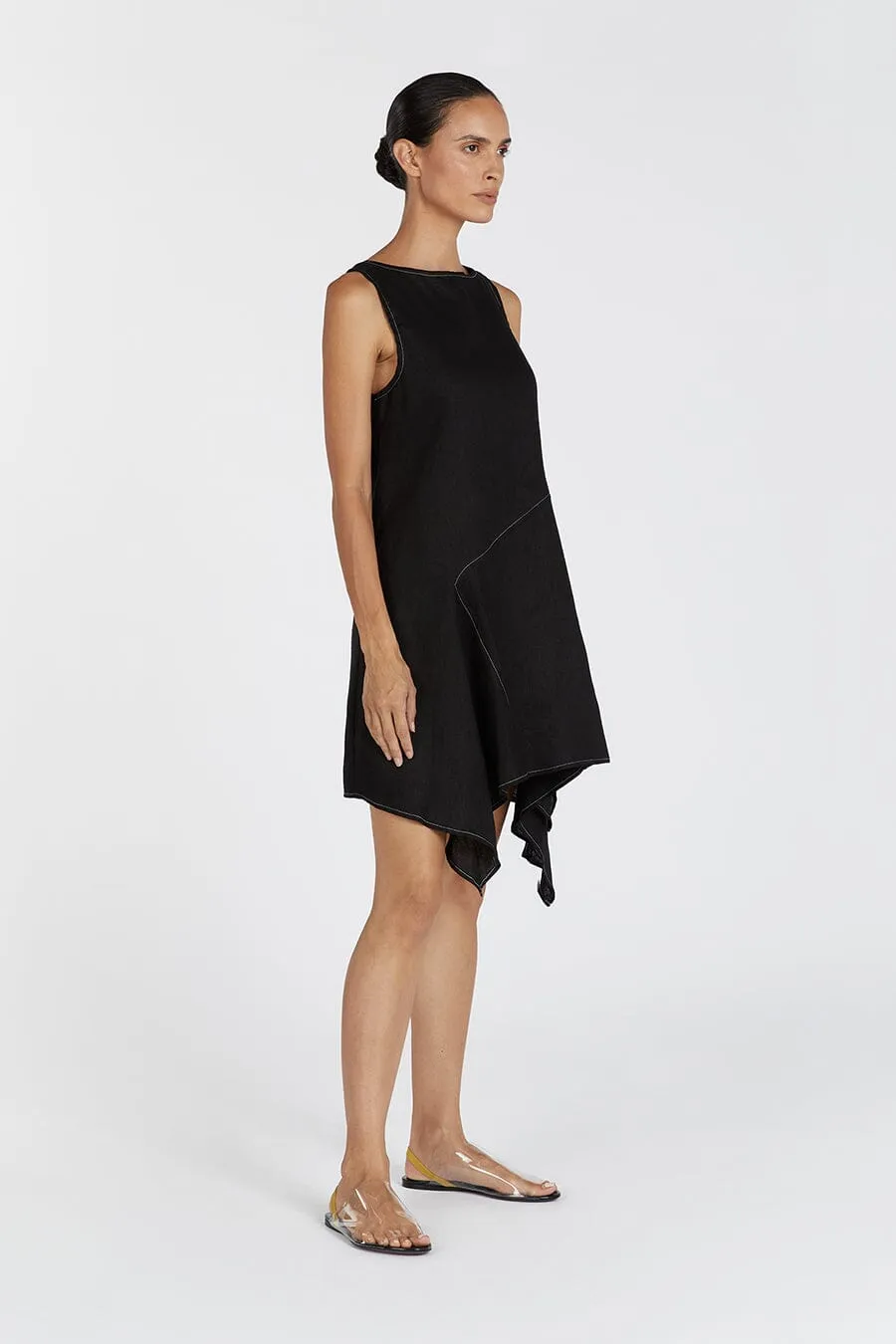 ELSIE BLACK LINEN MINI DRESS