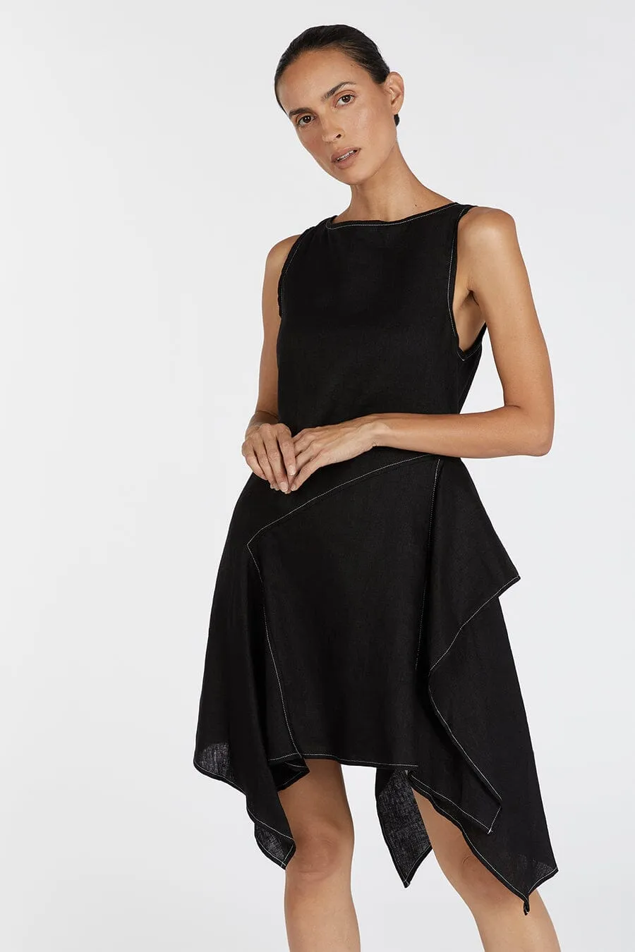 ELSIE BLACK LINEN MINI DRESS