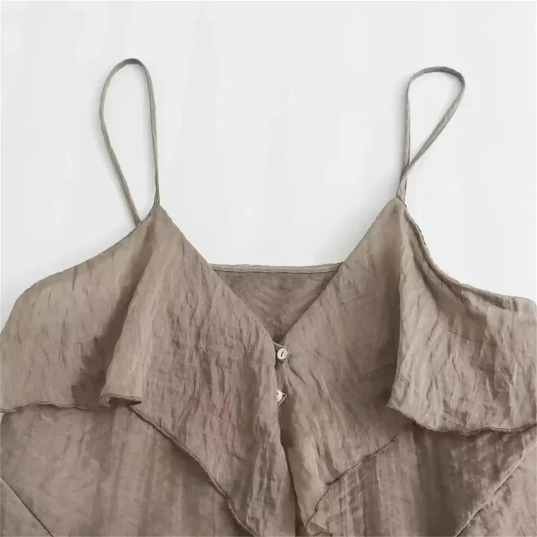 ERFMFKL Womens Solid Ruffle Tube Crop Tank Top V-Neck Sleeveless Backless Tierred Camisole Tops