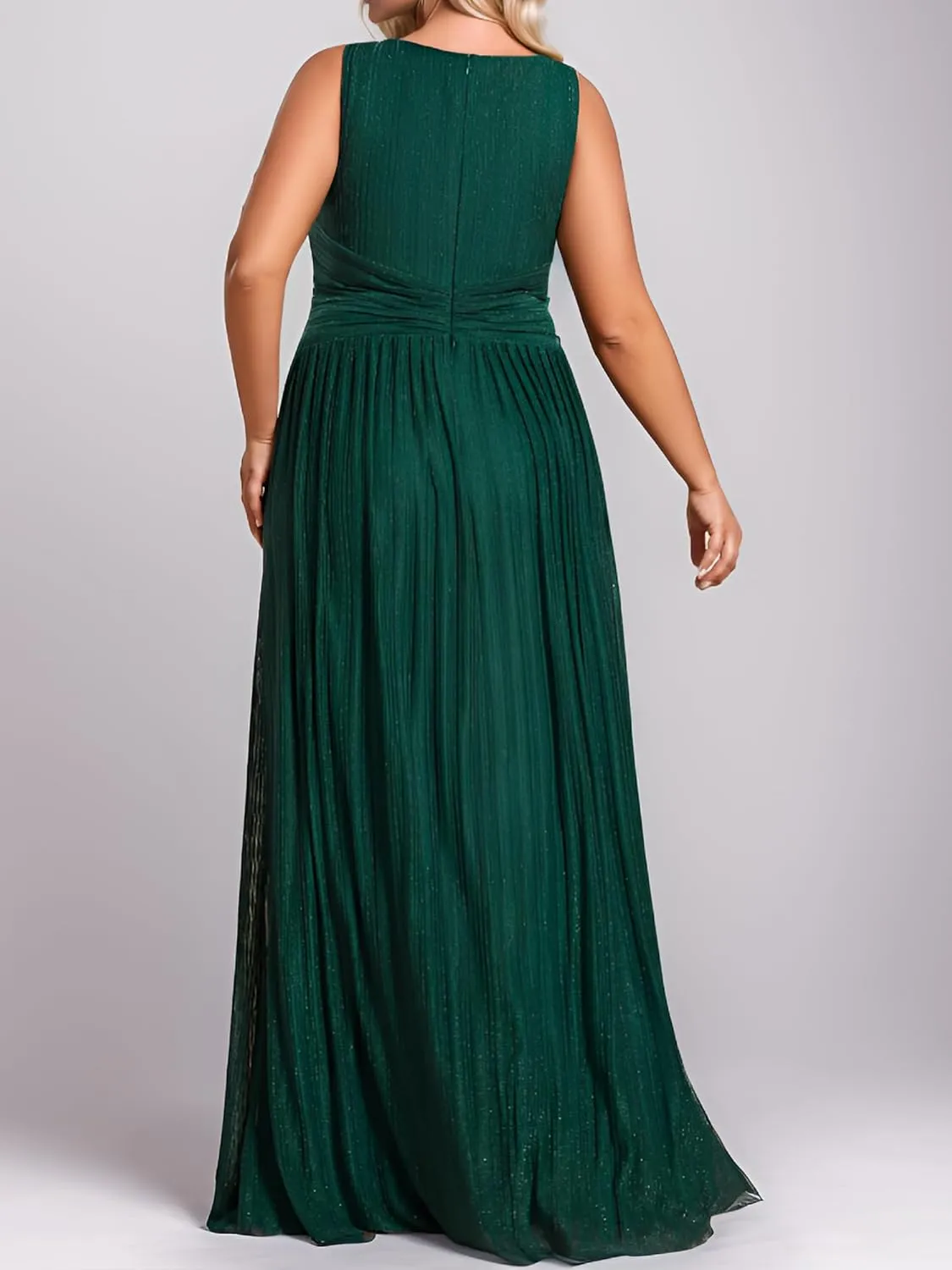 Ever-Pretty Women's Glitter V Neck Formal Gowns Pleated Sleeveless Plus Size Formal Dress 02133-DA