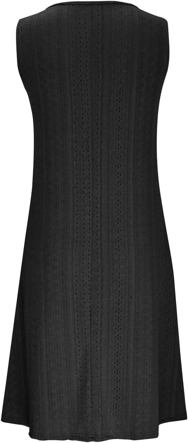 Eyelet Dresses for Women Dressy Casual Summer Beach Tank Dress Sleeveless v Neck Flowy Midi Dress Vacation Outfits
