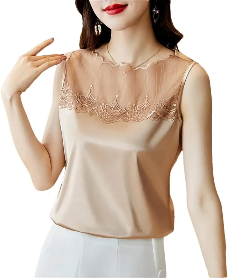 Fashion Crop Basic Tops Women Sexy Sleeveless Lace Hollow Out Camisole Vest Women Casual Satin Tank Tops