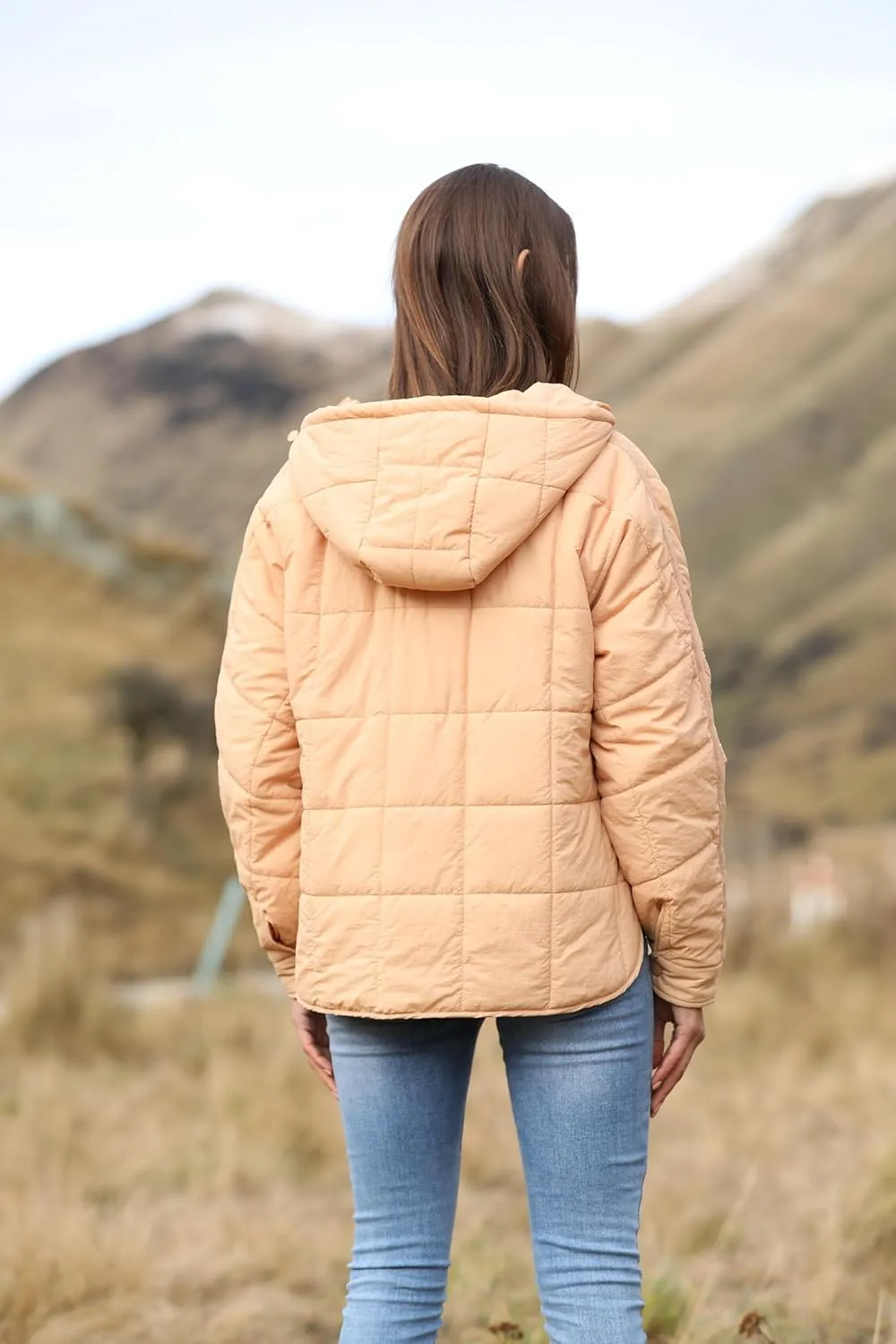 Fiona Jolin Women's Quilted Pullover Puffer Jacket Lightweight Oversized Hoodie Warm Winter Coats Outerwear
