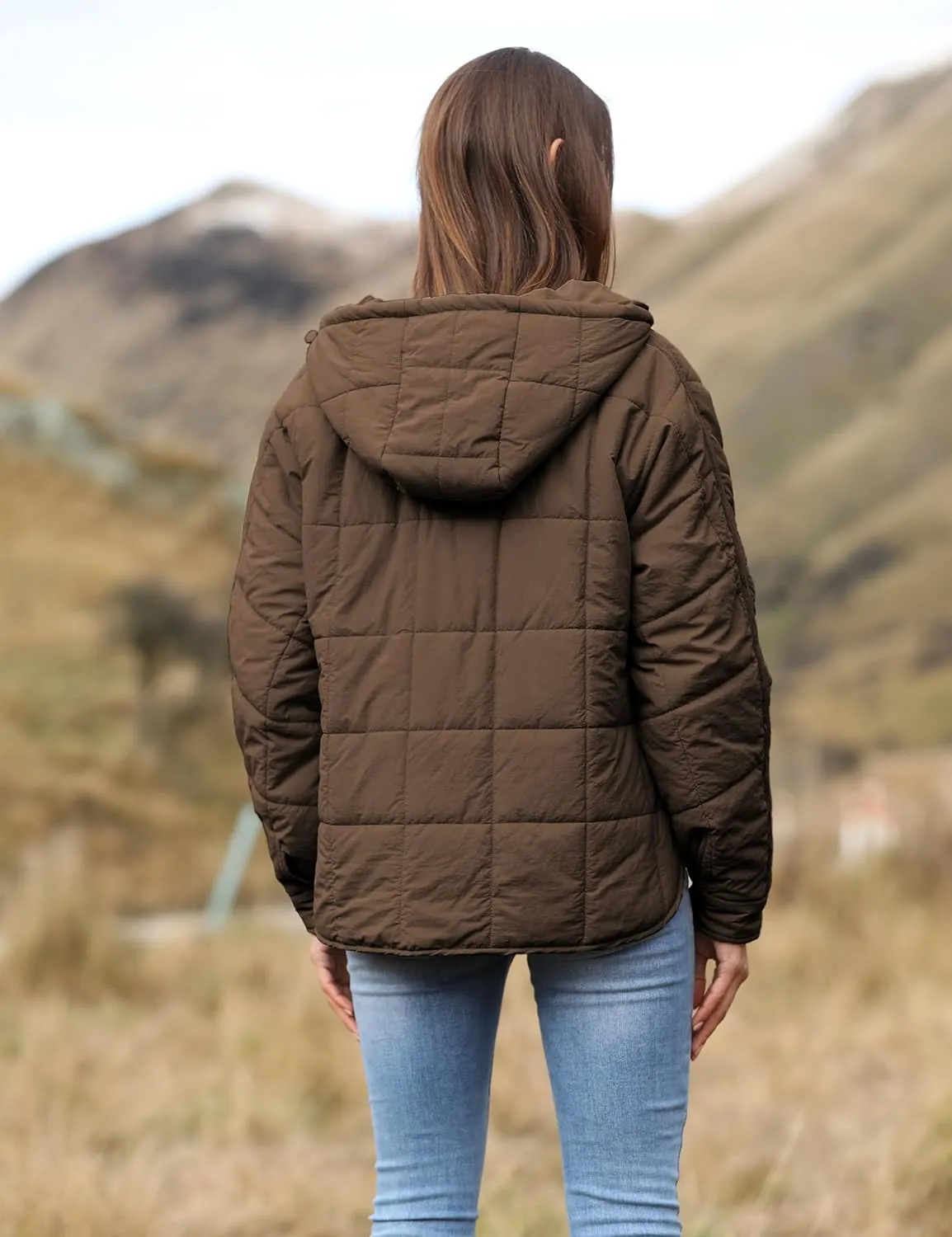 Fiona Jolin Women's Quilted Pullover Puffer Jacket Lightweight Oversized Hoodie Warm Winter Coats Outerwear