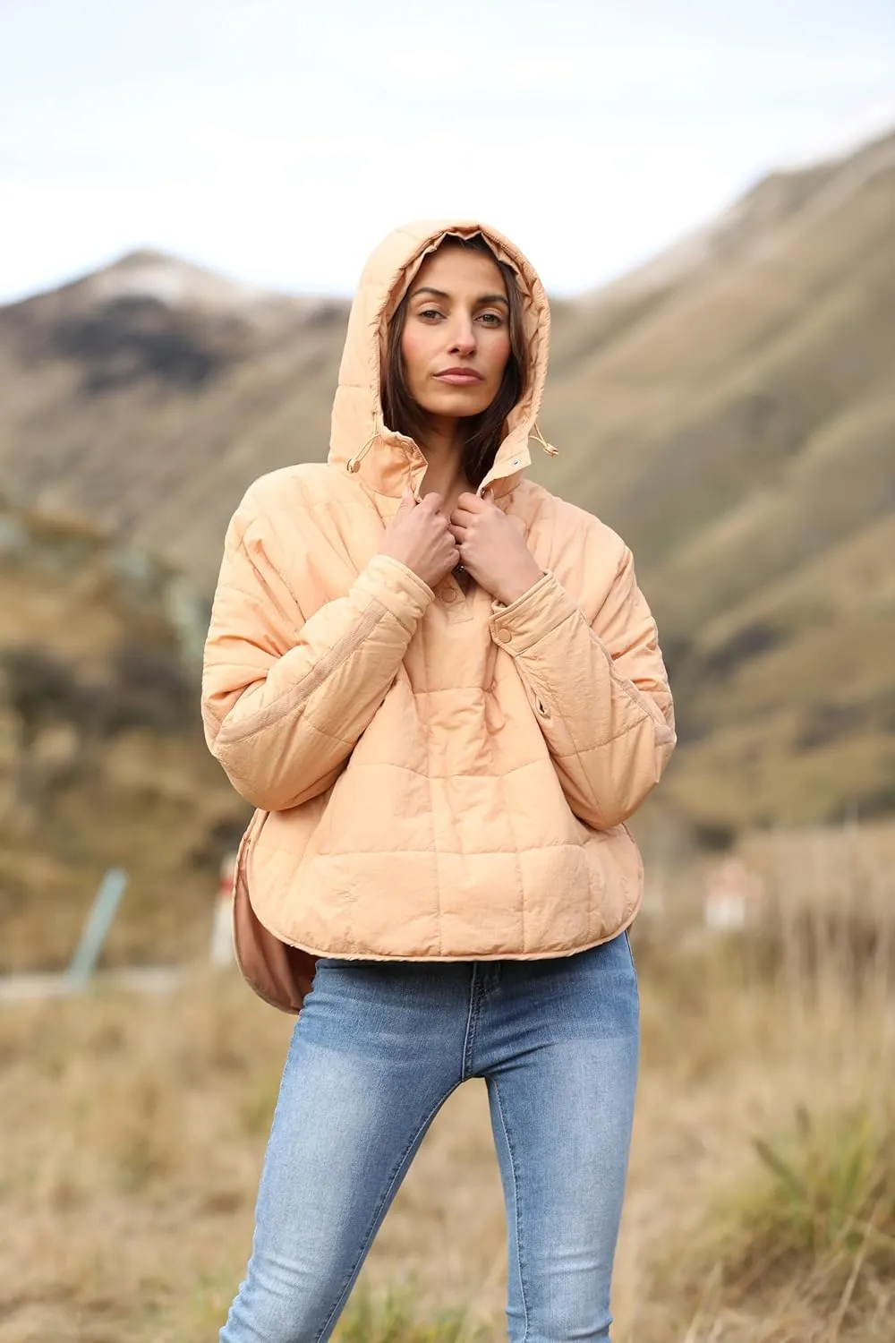 Fiona Jolin Women's Quilted Pullover Puffer Jacket Lightweight Oversized Hoodie Warm Winter Coats Outerwear