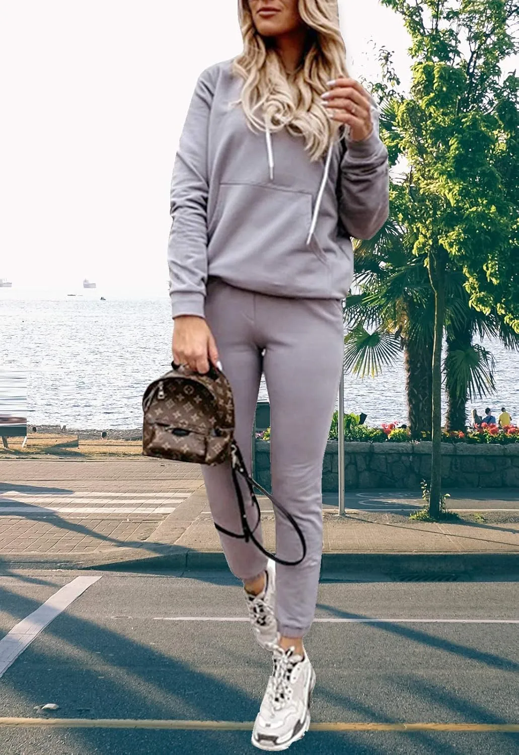 Fixmatti Women Pullover Hoodie Pockets Sweatpants Sport Jogger Sweatsuit