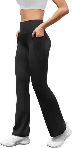 Flare Yoga Pants for Women Butt Lifting Flare Leggings Tummy Control Wide Leg Flared Yoga Sweatpants with Pockets