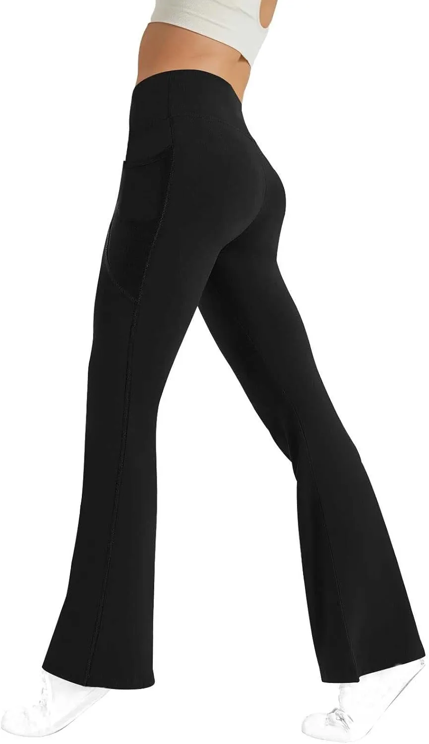 Flare Yoga Pants for Women Butt Lifting Flare Leggings Tummy Control Wide Leg Flared Yoga Sweatpants with Pockets