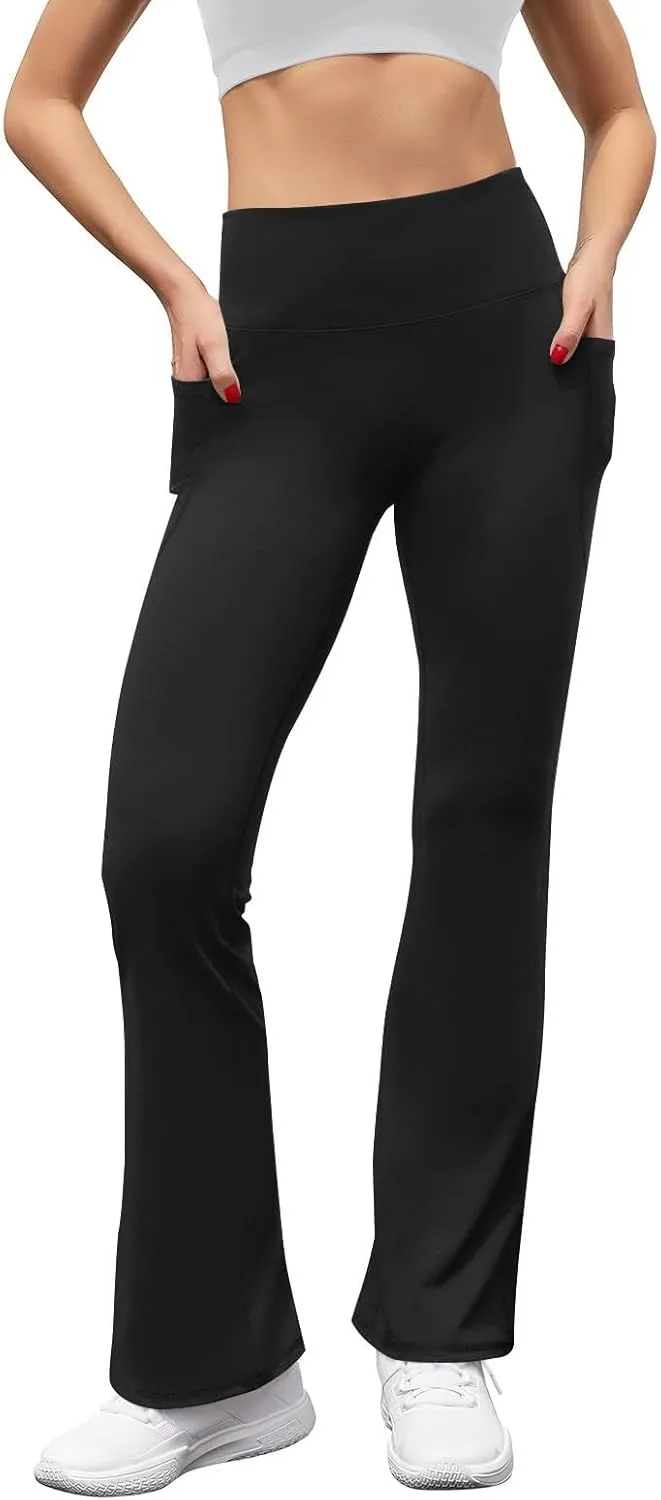 Flare Yoga Pants for Women Butt Lifting Flare Leggings Tummy Control Wide Leg Flared Yoga Sweatpants with Pockets