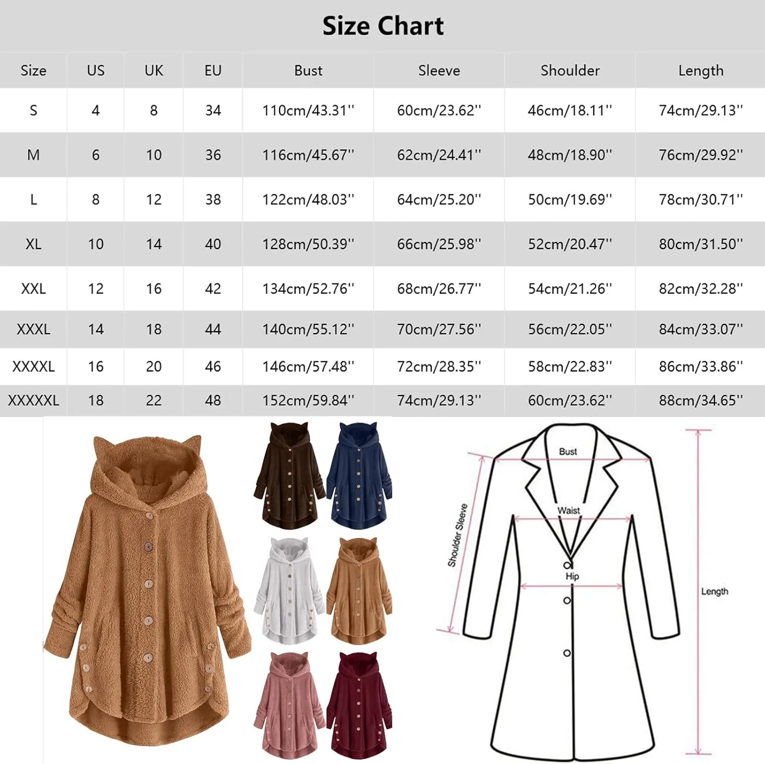 Fleece Jacket Women Pullover Hoodie Fleece Hooded Sweatshirt Cat Ear Pocket Solid Warm Winter Oversized Outwear