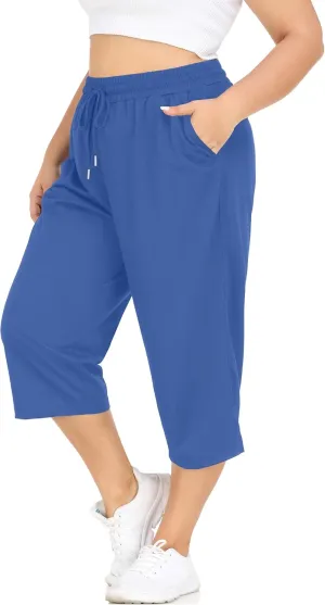 FOREYOND Plus Size Capri Pants for Women Loose Fit Yoga Pants with Pockets Workout Activewear Sweatpants