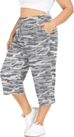 FOREYOND Plus Size Capri Pants for Women Loose Fit Yoga Pants with Pockets Workout Activewear Sweatpants