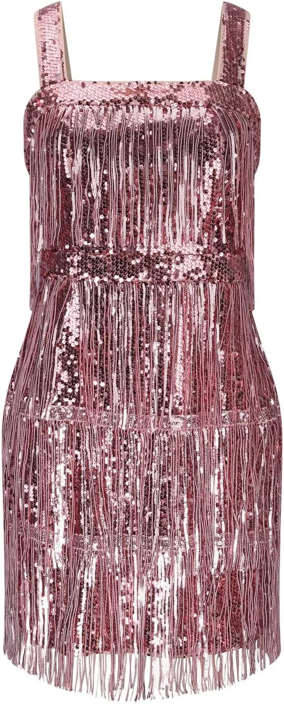 Formal Dresses for Juniors Sleeveless Spaghetti Strap Vneck Sequin Bling Fringe Dresses Homecoming Dresses Women