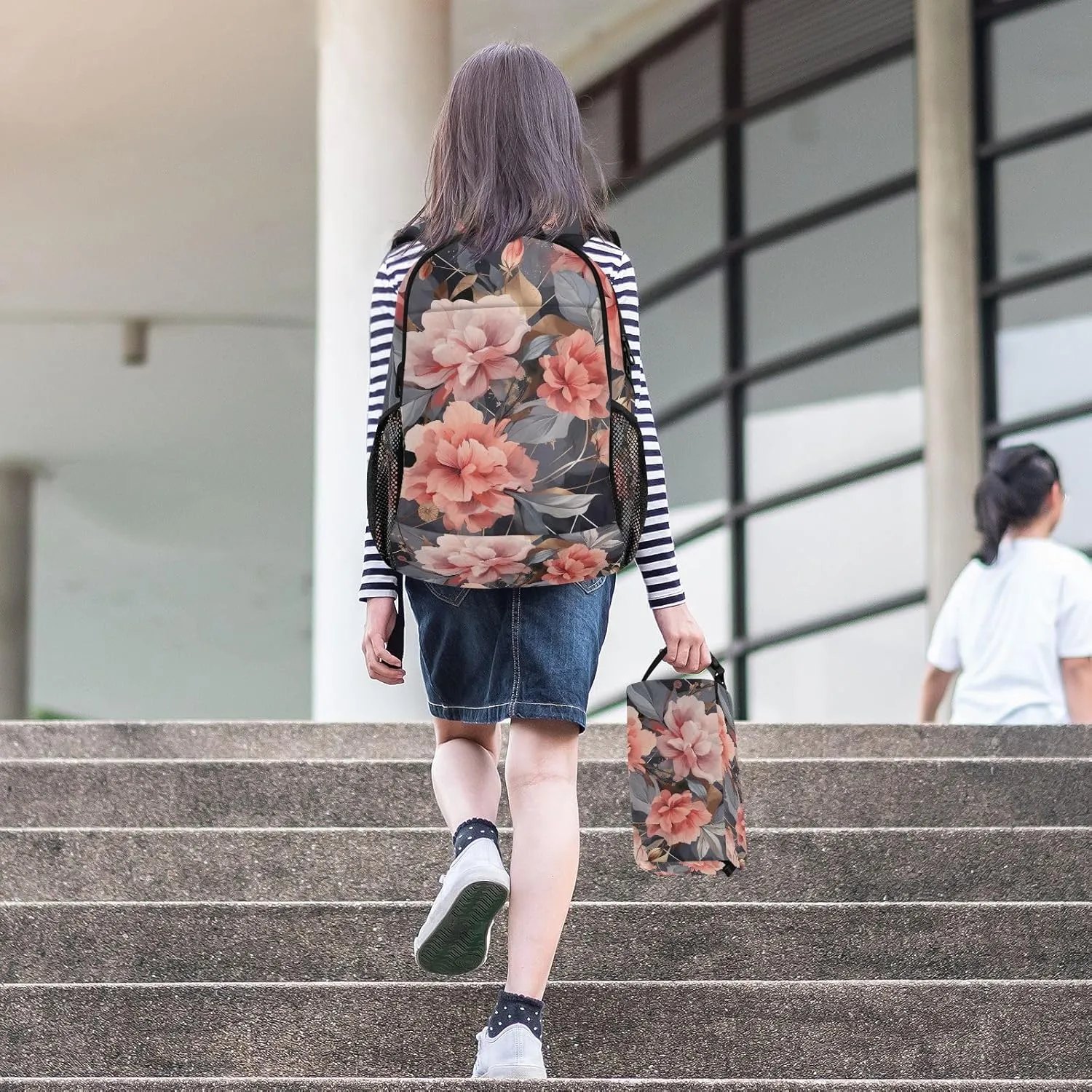GAIGEO Floral Geometric Lightweight Backpack with Matching Lunch Boxes, School Bag, School Backpack, Backpacks for Kids
