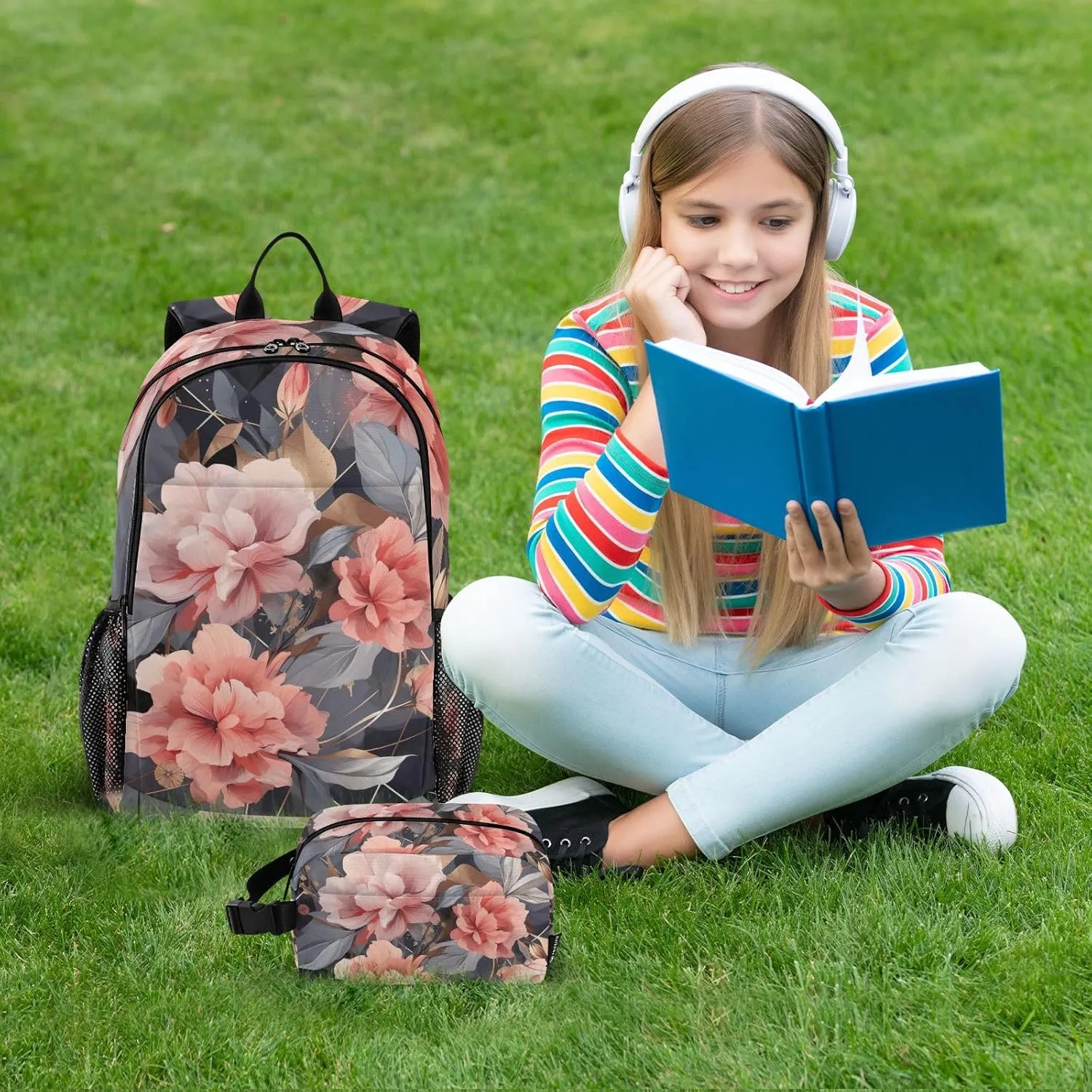 GAIGEO Floral Geometric Lightweight Backpack with Matching Lunch Boxes, School Bag, School Backpack, Backpacks for Kids