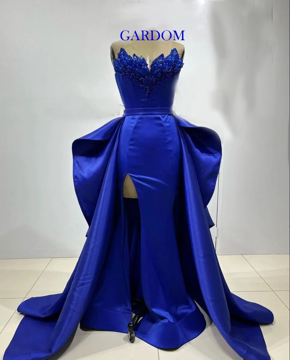 GARDOM Mermaid Satin Prom Dress 2025 Strapless Ball Gown Leaf Ruffle Sequin Slit Prom Dresses for Women Evening Wedding