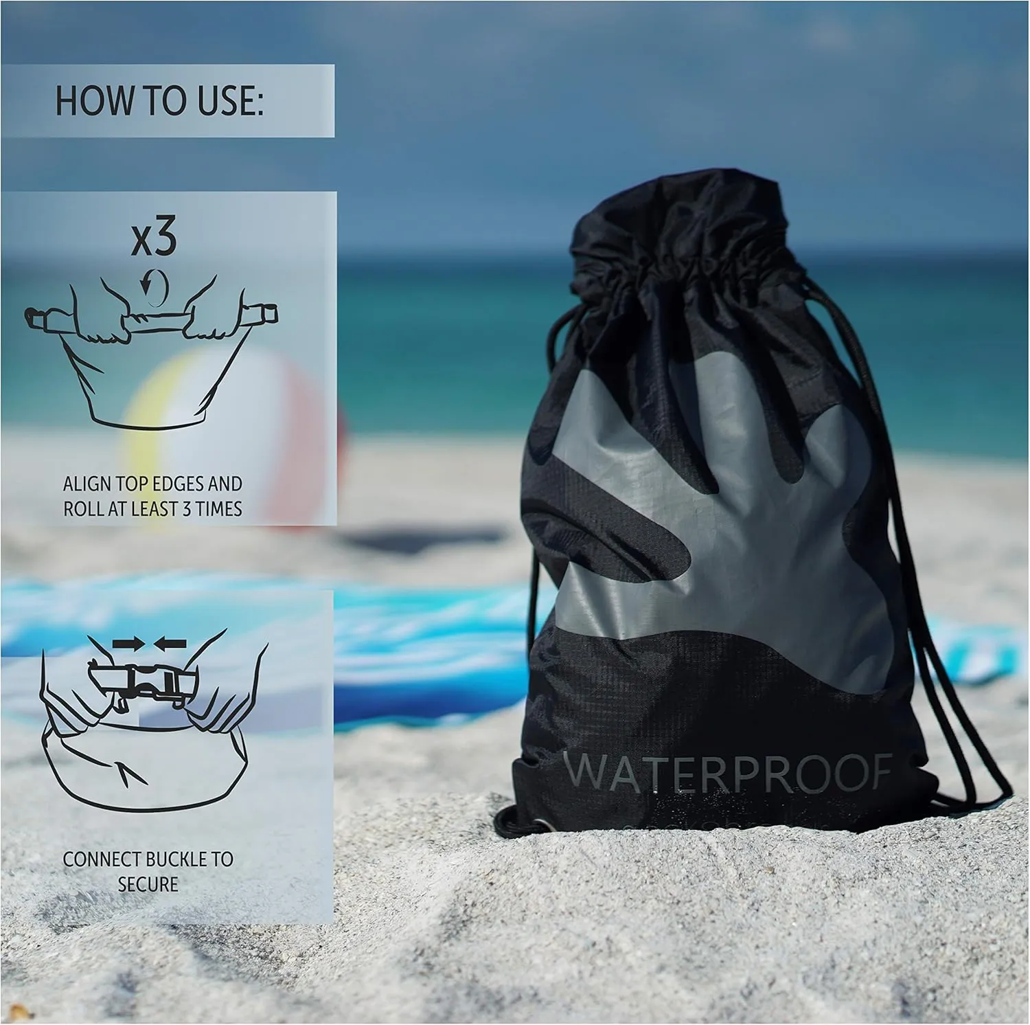 geckobrands 10L Drawstring Travel Backpack  Waterproof, Lightweight Dry Bag for Beach, Hiking, and Light Water Activities