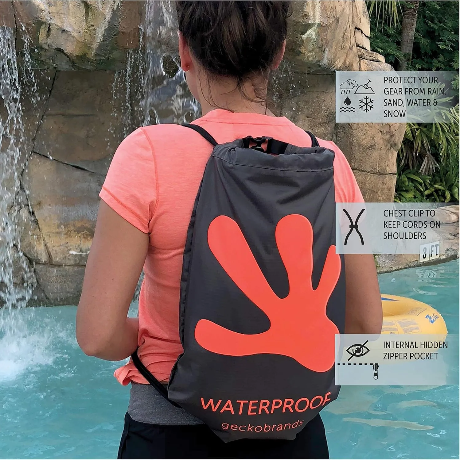 geckobrands 10L Drawstring Travel Backpack  Waterproof, Lightweight Dry Bag for Beach, Hiking, and Light Water Activities