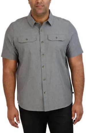 Gerry Men's Short Sleeve Button Up Stretch Comfort Quick Dry Woven Camp Shirt with UV Protection